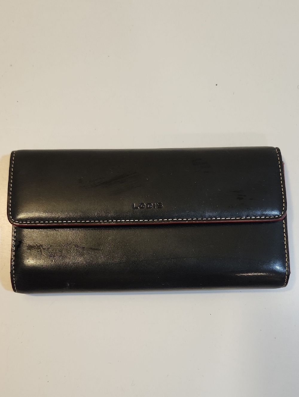 Lodis Black Leather Wallet with Red Trim